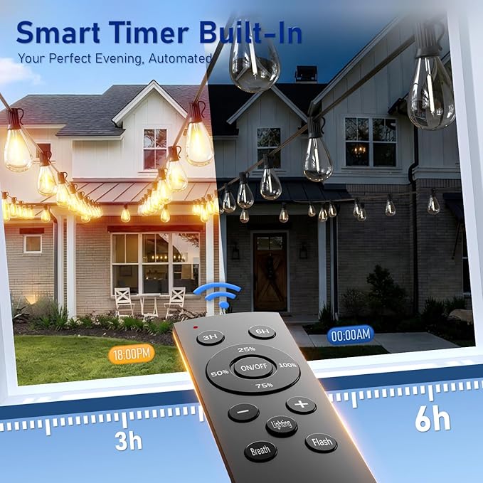 100FT LED Outdoor String Lights with Remote, One Continuous Strand Patio Lights with 35+1 Shatterproof S11 Bulbs, Dimmable 2200K Warm White, Timer & 3 Modes, Low Voltage for Backyard Garden