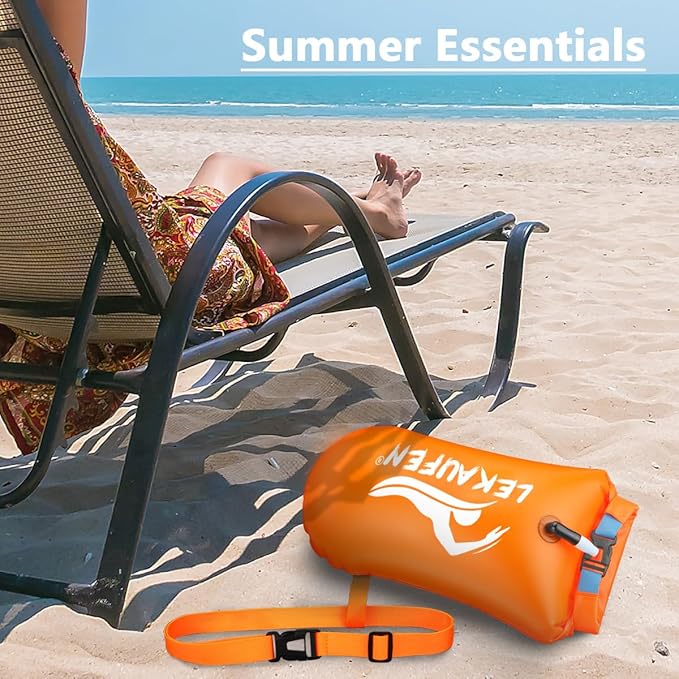 Swim Buoy for Open Water, 20L Swim Safety Float Waterproof Dry Bag for Swimmers Triathletes Kayakers Snorkelers, Swimming Pull Buoy for Safer Swim Training (Light Orange)
