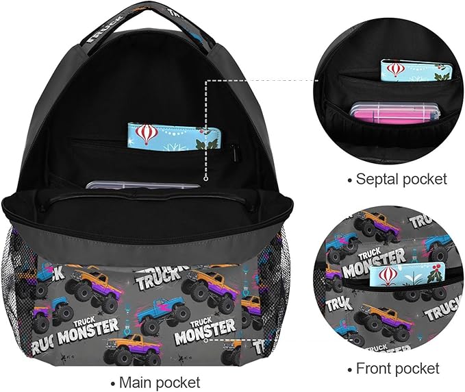 Wamika Monster Truck Boys Backpack Racing Cars School Backpacks Kids Girls Preschool Book Bag