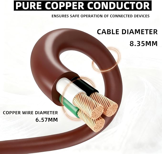 YOJOE Indoor Outdoor Extension Cord, 3 Prong 13A Weatherproof Power Cord, 16 Gauge Heavy Duty 15 ft Brown Extension Cord for Garage, Garden and Home, 16/3 SJTW UL Listed