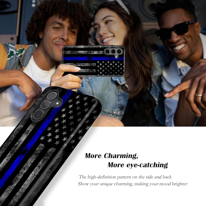 Compatible for Samsung Galaxy S25 FE 5G Case, Dual Layer Heavy Duty 2 in 1 Shockproof Protective Phone Case,Blue Line American Police Flag