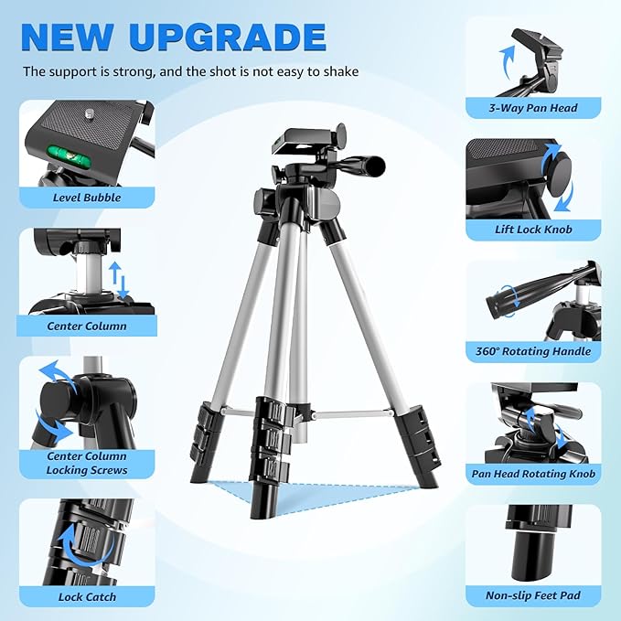 Phone Tripod, Lusweimi 44-inch iPhone Tripod with Phone Holder Mount/Wireless Remote for Ringlight/Camera/Webcam/GoPro, Tabletop Lightweight Stand for iOS/Android/Smartphone
