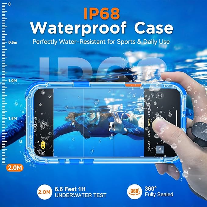 WIFORT for iPhone 16 Plus Waterproof Case, [IP68 Underwater] [Blue Light Filter Lens] [15FT Military Shockproof], Fit for Magsafe Full Body Magnetic Frosted Phone Case with Lanyard, 6.7" Blue