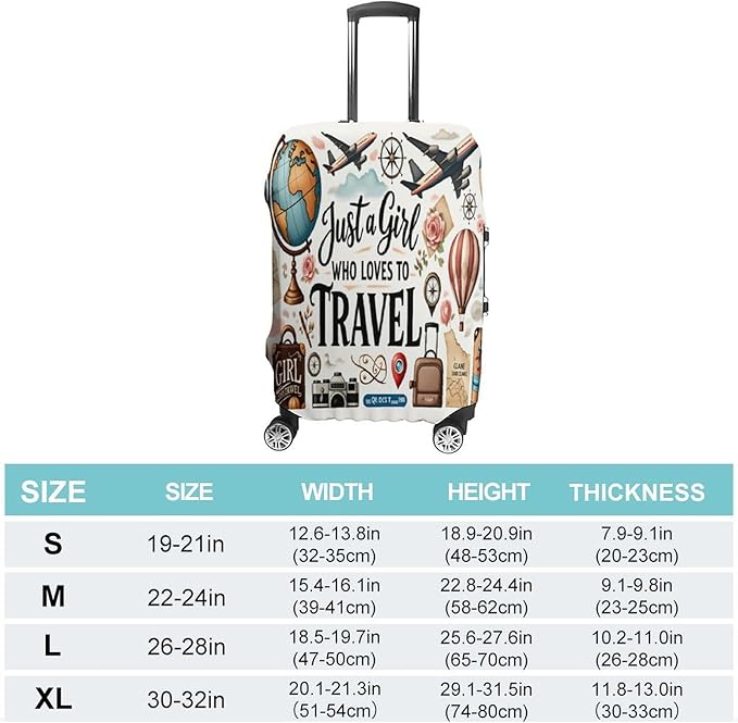 Travel Girl Adventure Globe Airplane Suitcase Camera Map Stretch Luggage Cover, Washable Suitcase Protector Fits 26-28in Cases, Secure Fit for Carry On Checked Bags, Travel Essentials