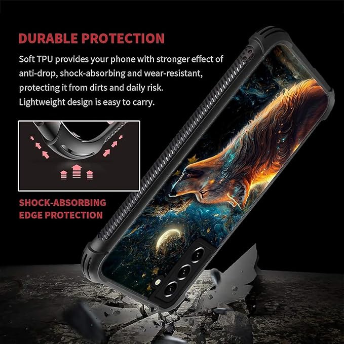 for Samsung Galaxy S21 FE Case, Star Cave Hungry Wolf Pattern Graphic Design Girl Boy Soft Silicone Hard Acrylic Shock Protection for Samsung Galaxy S21 FE