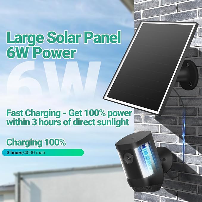 2 Pack Solar Panel for Ring Camera, 6W Solar Charger with USB-C & Barrel Plug for Ring Stick Up Cam Plus/Pro & Spotlight Cam Battery Series, Waterproof, 16ft Cable (Black)