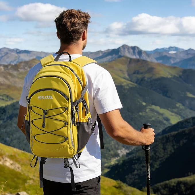 RealCool Hiking Backpack for Men Women,30L Lightweight Waterproof Travel Camping Backpack Hiking Daypack for Cycling Running,Yellow