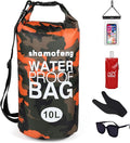 Waterproof Dry Bag 5L/10L/15L/20L/30L Roll Top Dry Storage Backpack with Phone Case, Collapsible Water Bottle, Sunglasses, Ear Band for Kayaking Boating Swimming Fishing Camping, Orange 30L
