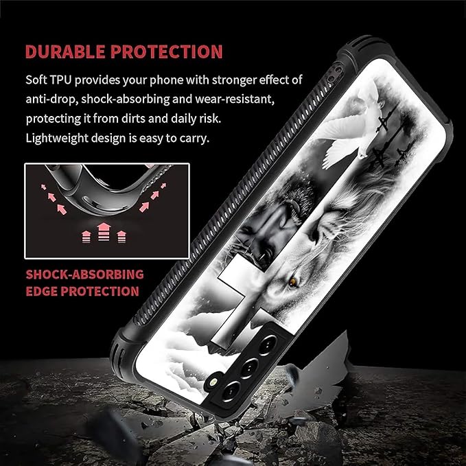 for Samsung Galaxy S22 Plus Case, Lion Cross Jesus Christ Dove Pattern Graphic Design Girl Boy Soft Silicone Hard Acrylic Shock Protection for Samsung Galaxy S22 Plus