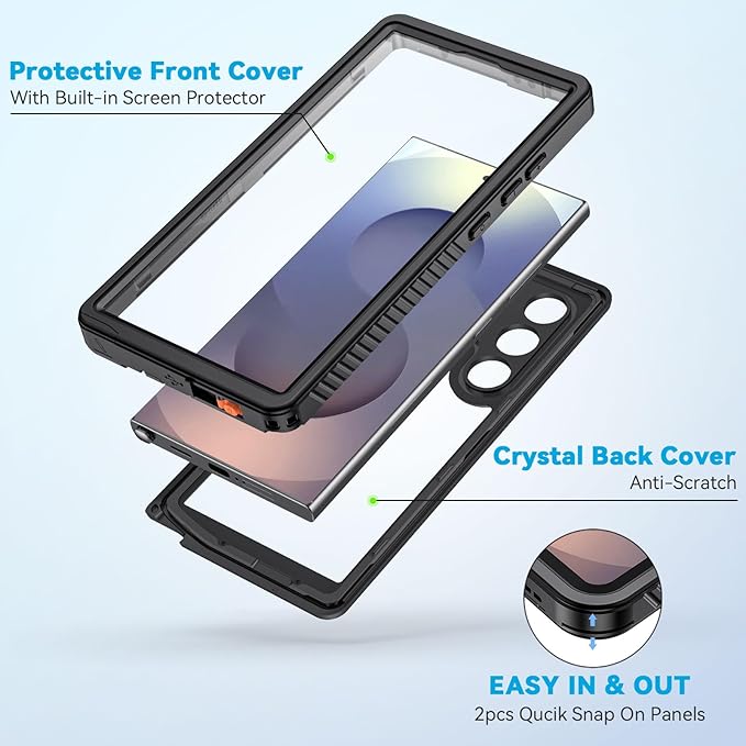 Lanhiem for Samsung Galaxy S25 Ultra Case, IP68 Waterproof Dustproof, Built-in Screen Protector, Rugged Full Body Shockproof Protective Cover for Galaxy S25 Ultra 5G 6.9 Inch, Black