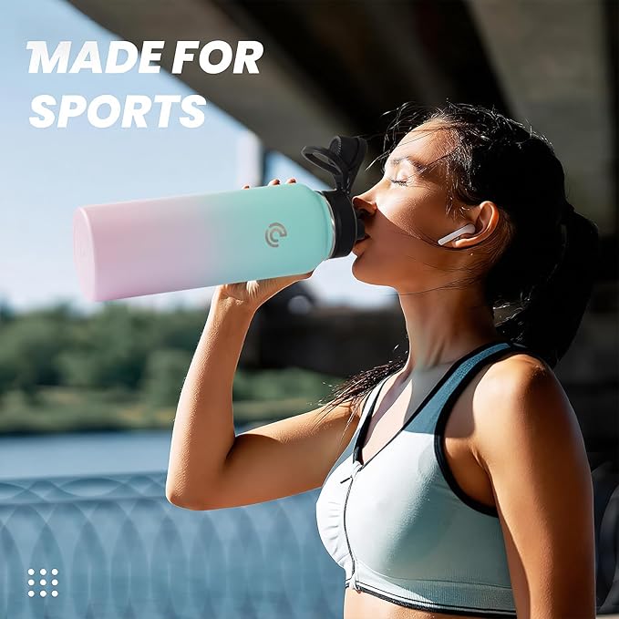 Sports Water Bottle 40oz, Insulated Water Bottle with Handle,Stainless Steel,Simple Modern,Suitable for Travel, School, Boy, Girl(Bubble Gum)