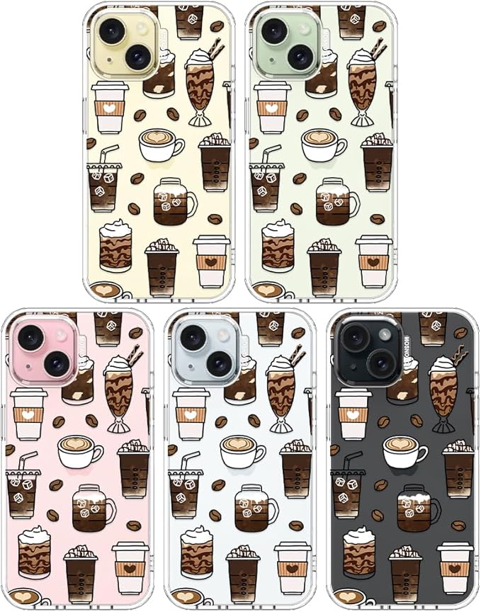 MOSNOVO Case for iPhone 15, [Buffertech 6.6ft Military-Grade Drop Protection] [Anti Peel Off Tech] Clear TPU Bumper Phone Case Cover Design - Coffee