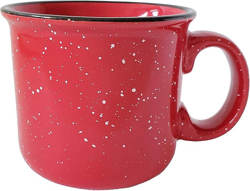 14oz Ceramic Campfire Coffee Mug (Set of 4), Red with Speckled Finish - Durable Thick Walled Camping Style Cup for Outdoors or Home
