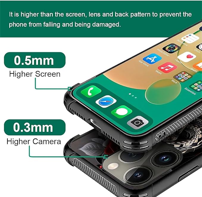 for iPhone 14 Pro Case, Entwined Rose Snake Pattern Graphic Design Girl Boy Soft Silicone Hard Acrylic Shock Protection for iPhone 14 Pro