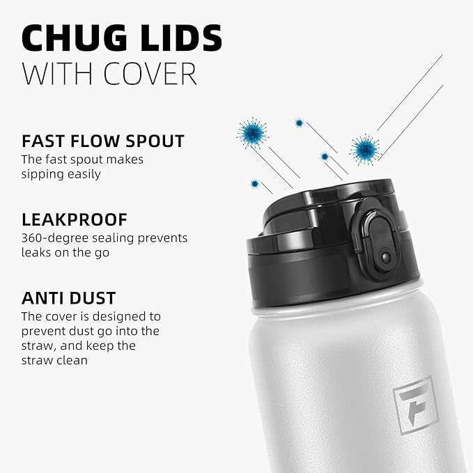 Fanhaw 40 oz Insulated Stainless Steel Water Bottle with Chug Lid, Leakproof & Sweat-Free Extra-Large Metal Bottle for Outdoor, Hiking & Gym (White)