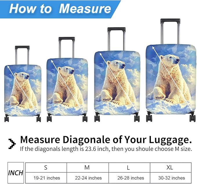 Luggage Cover Protector for 30-32 Inch Suitcases, TSA Approved Elastic Travel Suitcase Covers, Anti-Scratch Washable Luggage Sleeve for Carry On & Checked Bags, White Polar Bear