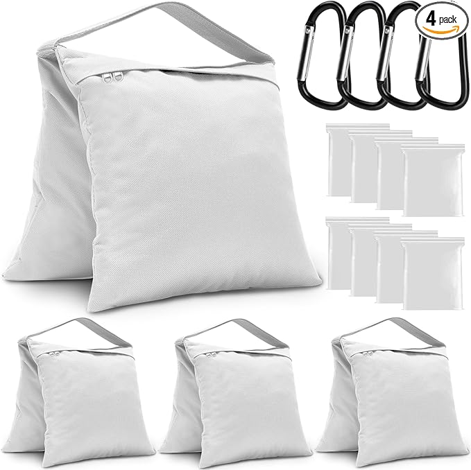 4 Packs White Sandbag Weight Bags for Light Stand Photography Video Equipment, Heavy Duty Saddlebags for Backdrop Stand, Photo Tripod, Canopy, Pop up Tent, Umbrella Base, Fishing Chair, Picnic Table