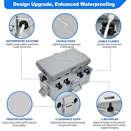 Hrensaw Medium Outdoor Electrical Box(10.6x5.5x4.5inch),IP54 Waterproof Extension Cord Cover w/6 Cable Entry,Weatherproof Connection Box Protect Power Strip,Timer,Plug,Holiday Lights,Grey