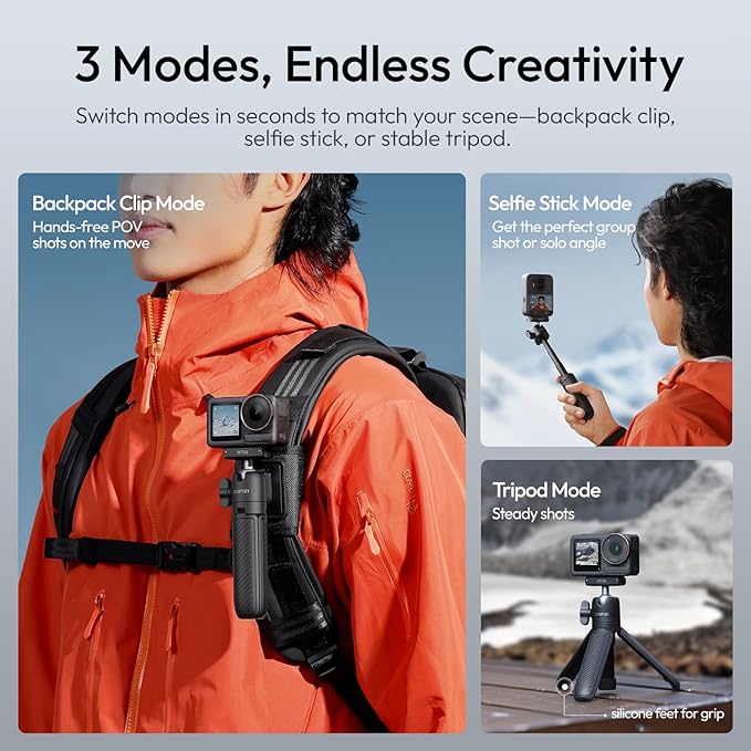 ULANZI MT66 Magnetic Mini Extension Rod Tripod for DJI Osmo Action 5 Pro/4/3/Osmo 360, with Backpack Strap Mount for Vlog Video Recording, Multi-Modes Backpack Clip/Selfie Stick/Handle Grip