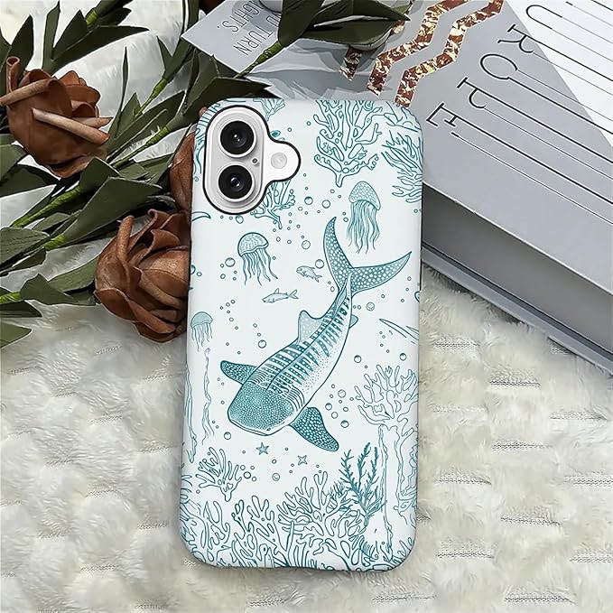 for iPhone 16 Plus Case,HH2 Ocean Whale Shark Hybrid 2 Layer Hard Shell Silicone Protective Pattern Design Case