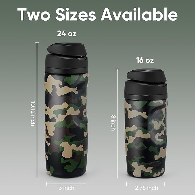 Fijinhom 16 oz Insulated Water Bottle,Stainless Steel Sports Water Bottle with Straw, Double Wall Vacuum Leak Proof, Cold for 24 Hours, BPA Free for Travel, Sport, Outdoor, Camouflage color