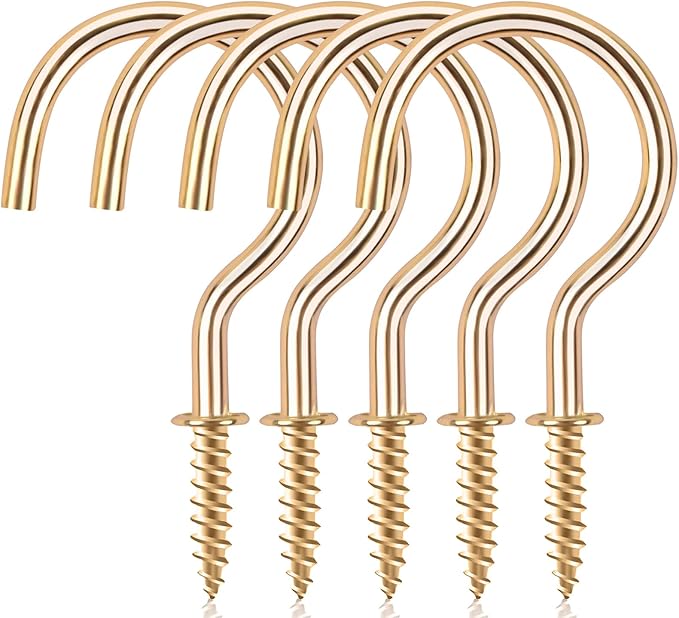 Cup Screw Hooks,100 Pack 1 inch Metal Screw in Ceiling Plant Hanger Wind Chimes Kitchen Cup Hooks Great for Hanging Indoor & Outdoor Use(Golden)