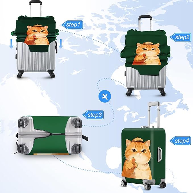 ANNA QUEEN Funny Cat Luggage Cover,Cute Cartoon Stretchable Suitcase Protector Sleeve,Fit for 24-26 Inch Checked Baggage,Water Resistant Durable Luggage Protector
