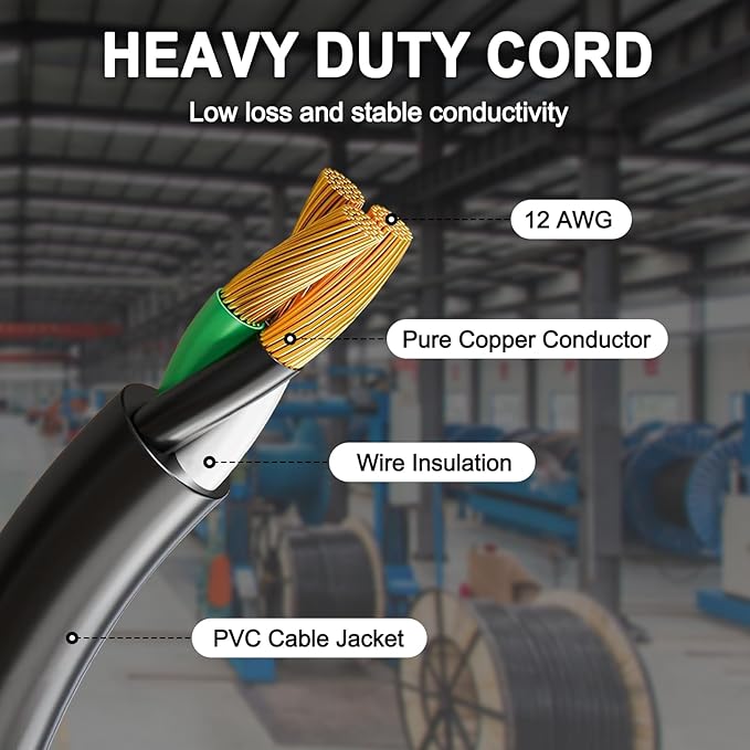 25FT 12/3 Outdoor Extension Cord with Multiple Outlets 12 Gauge 3 Outlet Heavy Duty Power Cord Splitter Flexible 3 Way Power Cable Waterproof 12AWG 15A 1875W SJTW,ETL Listed