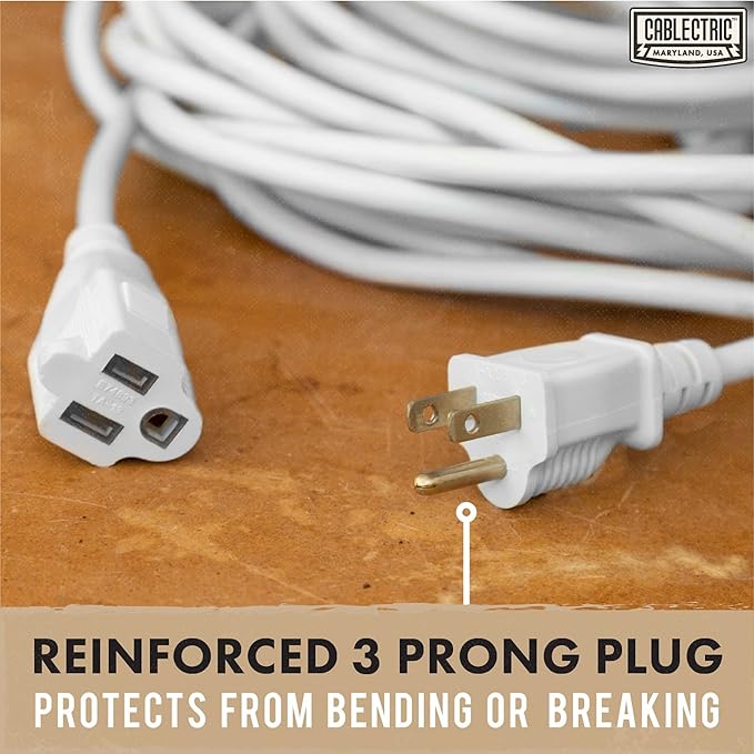 16/3 White Outdoor Extension Cord 10 Foot - 13 Amp Electrical Cable 3 Prong for Indoor & Outdoor, 16 AWG Weatherproof Power Cord for Outside 10 ft, Proudly American Brand