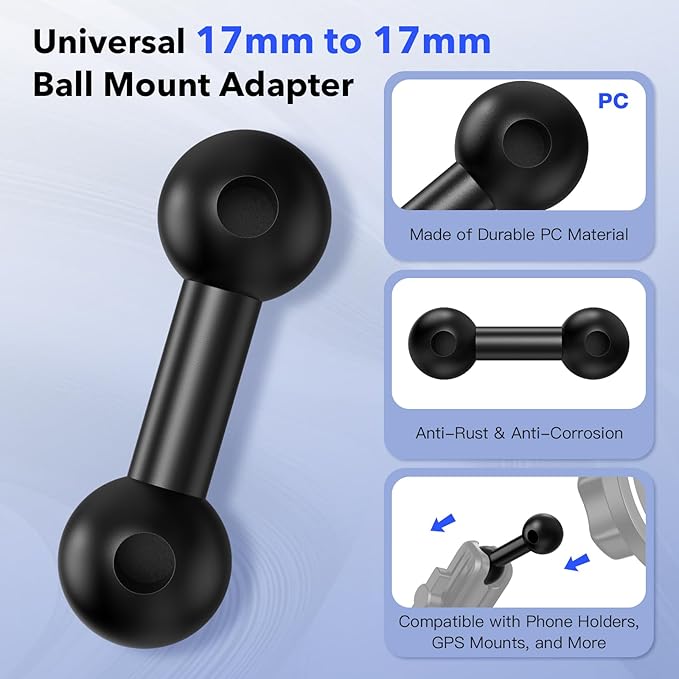 17mm Ball Adapter – Compatible with Garmin GPS Mounts and 17mm Socket Phone Holders