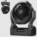 XZK Camping Fan, 20000mAh Rechargeable Battery Powered Fan with LED Lantern, Cordless Portable Tent Fan with Hanging Hook, 4 Speeds 2 Brightness Levels for Home Desk Outdoor - Dark Black
