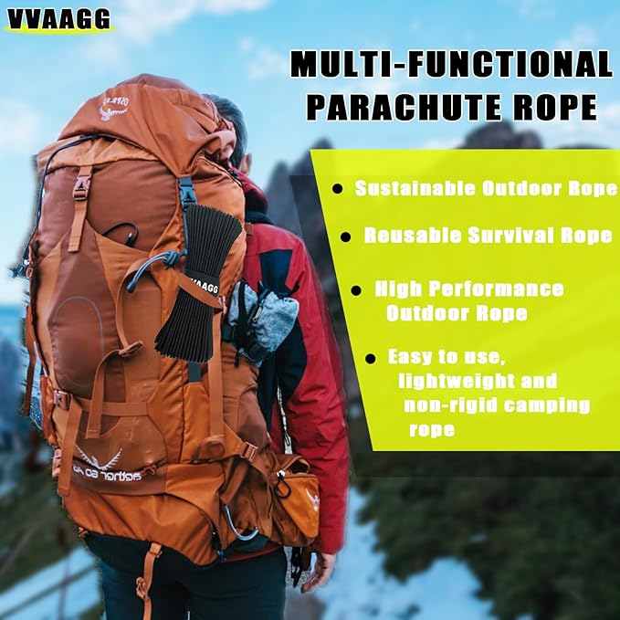 VVAAGG 1000 Paracord Rope 200FT Utility Parachute Cord 4mm 12 Strand Nylon Rope for Camping, Tent, Clothsline, Outdoor Hiking, Fishing (Black, 200FT)