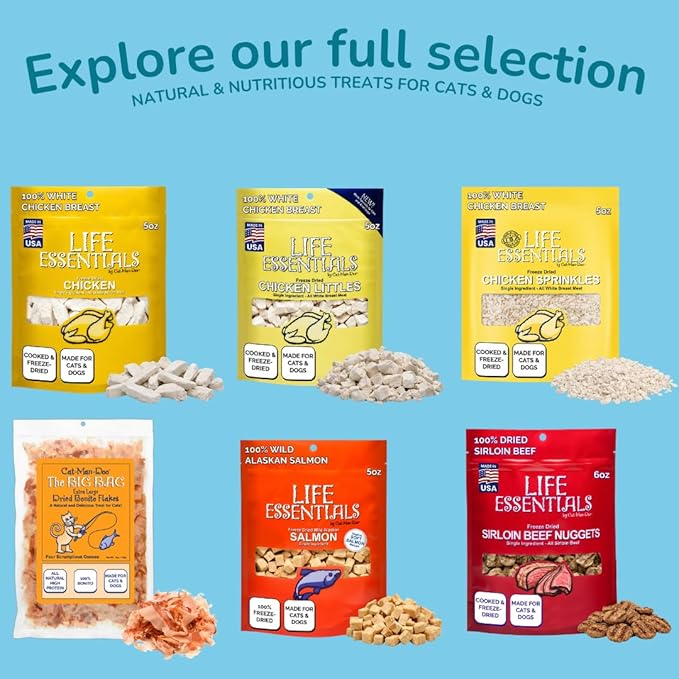 Life Essentials by Cat-Man-Doo | Chicken - 6 Pack of 5oz. Bags | Freeze Dried Chicken Cat & Dog Treats | Healthy, Single Ingredient, Training Treats, High Protein