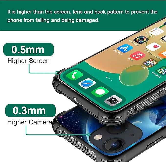 for iPhone 14 Case, Snowy Mountain Fox Lake Pattern Graphic Design Girl Boy Soft Silicone Hard Acrylic Shock Protection for iPhone 14