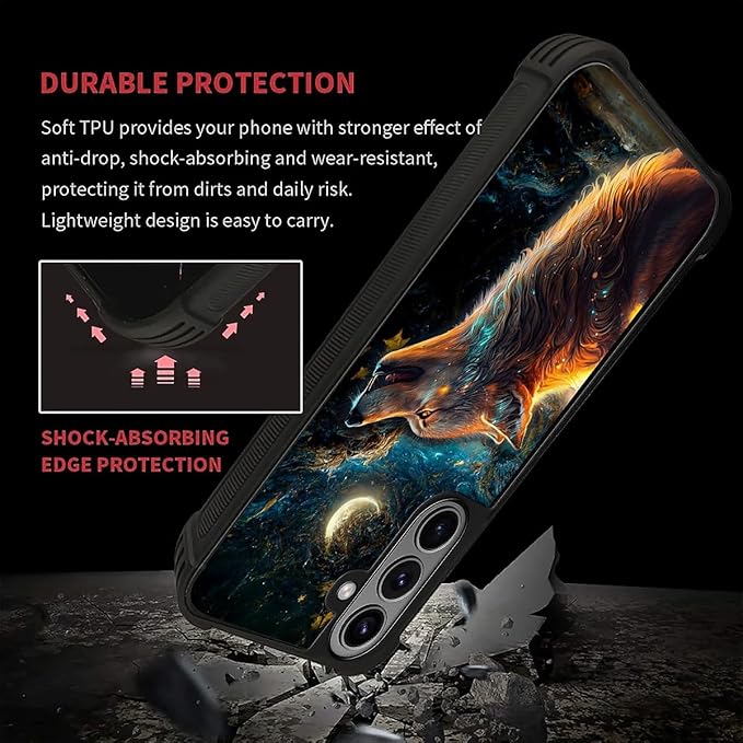for Samsung Galaxy S26 Case,Graphic Design for Girl Boy Soft Silicone Hard Acrylic Shock Protection Designed for Samsung Galaxy S26 Star Cave Hungry Wolf Pattern