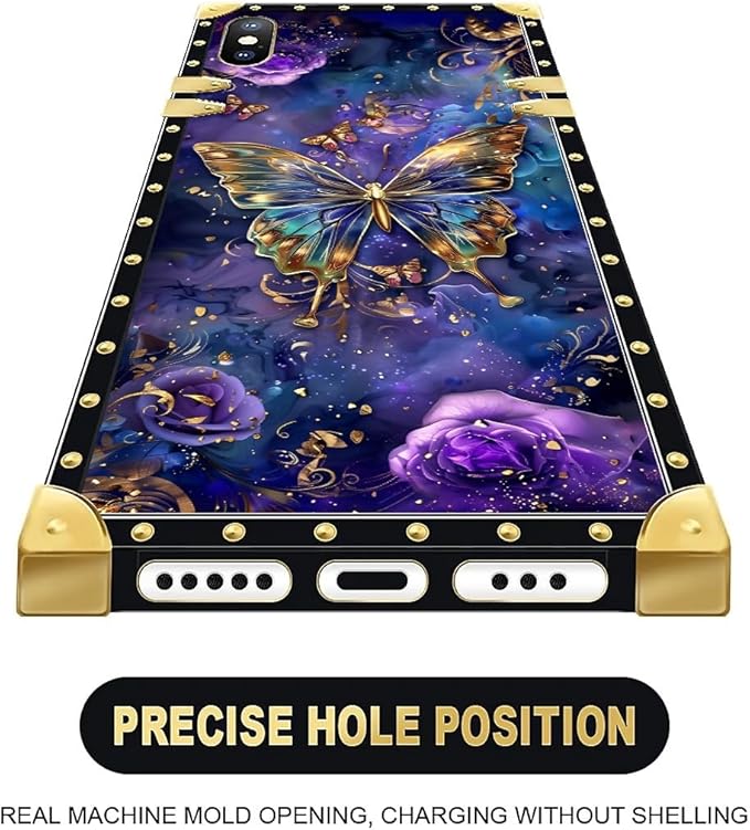 Compatible with iPhone XR Case, Glistening Golden Butterfly Vibrant Purple Blue Luxury Golden Decoration for Girl Women Soft TPU Shockproof Protective Hard PC Back for iPhone XR