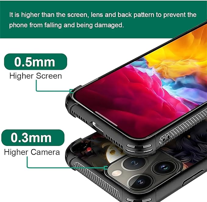 for iPhone 15 Pro Max Case, Black White Wolf Moon Flower Rose Pattern Graphic Design Girl Boy Soft Silicone Hard Acrylic Shock Protection for iPhone 15 Pro Max