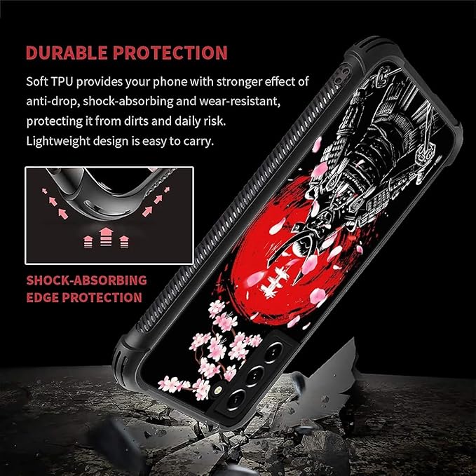 for Samsung Galaxy S22 Plus Case, Sakura Japanese Samurai Pattern Graphic Design Girl Boy Soft Silicone Hard Acrylic Shock Protection for Samsung Galaxy S22 Plus