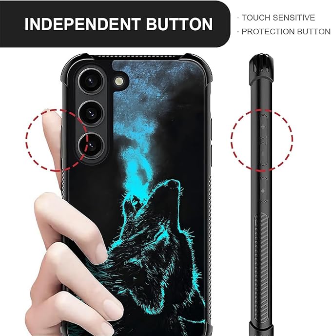 for Samsung Galaxy S23 Plus Case, Blue Breathing Wolf Pattern Graphic Design Girl Boy Soft Silicone Hard Acrylic Shock Protection for Samsung Galaxy S23 Plus