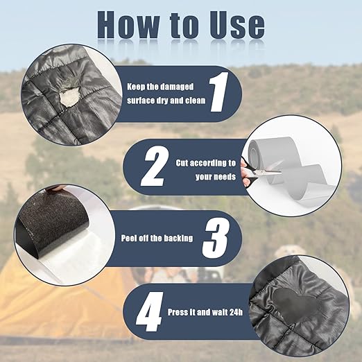 Cahomo 7.9x3.9 inch 12 PCS Nylon Repair Patch Nylon Repair Tape Self Adhesive Fabric Tapes Outdoor Camping Gear Fabric kit for Tent, Umbrella, Down Jackets, Sleeping Bag, Knapsack（Light Gray）