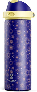 24 oz Insulated Water Bottle for Men: Meoky Stainless Steel Water Bottle with 2-in-1 Straw and Spout Lid - Leak Proof, Cold for 24 Hours, Fits in Car Cup Holder, BPA-Free for Sports Travel, Destiny