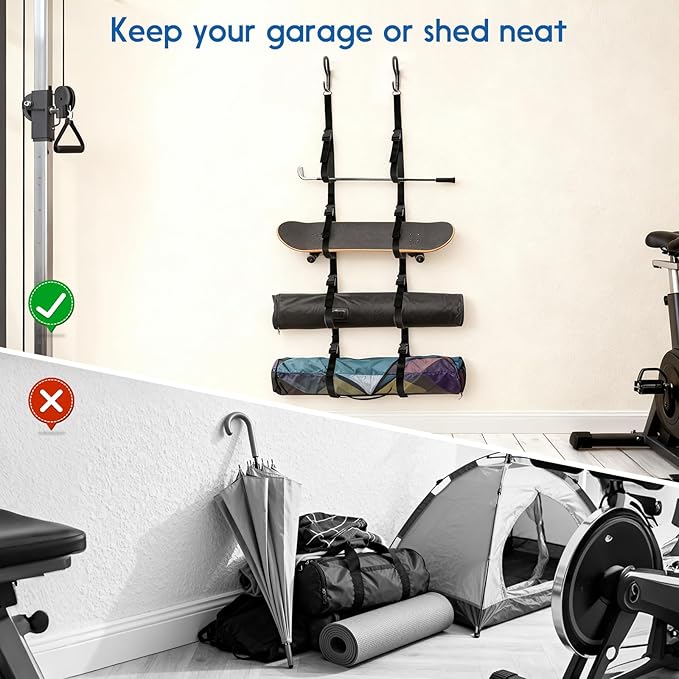 Camping Chair Wall Storage for Garage, Wall Storage Rack, Mounted Organizer System with Quick Release Buckles Space-Saving Garage Storage Hooks for Tents Umbrella Yoga Mats