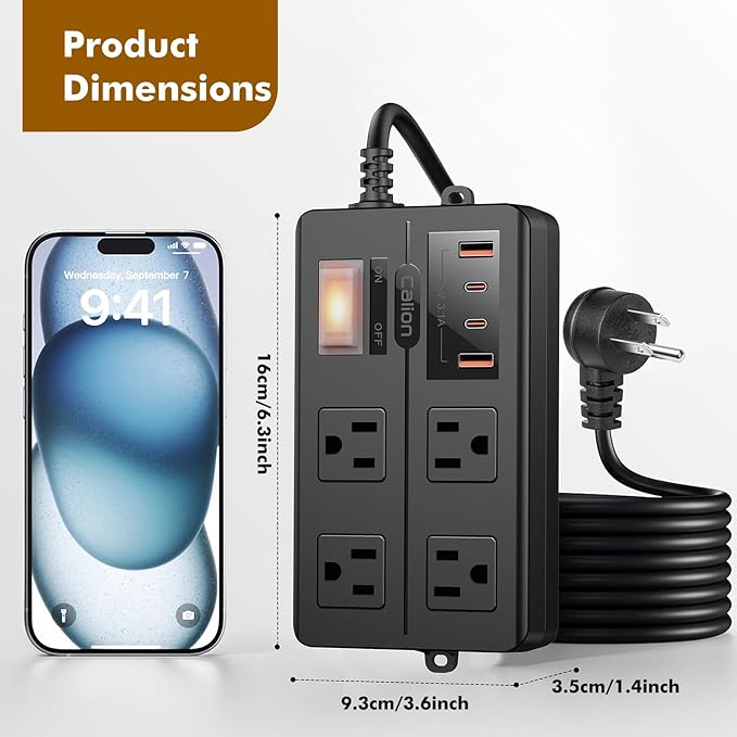 15FT Outdoor Waterproof Power Strip Surge Protector with 4AC Outlets 4USB Ports Power Switch Safety Lock, ETL Certified for Patio Garden Charging