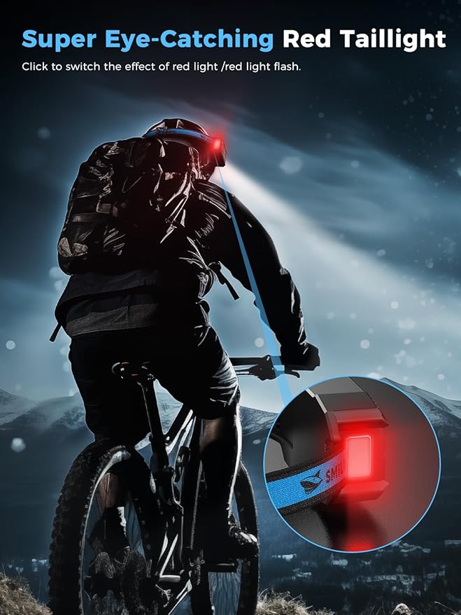 Smiling Shark Headlamp, Head Lamp Led Rechargeable 6 Modes 7*White Lights 270° Lighting Red Tail Light for Camping Fishing Running Repairation, LED-Headlamp-Rechargeable-Light