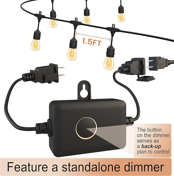 SUFEIMAS LED-Outdoor-String-Lights-Patio-Light-Outside 50FT Waterproof String Light with Remote Dimmer Outdoor Lighting with 34 Plastic Bulbs Hanging Lights for Porch Garden Backyard,1.5 FT Spacing