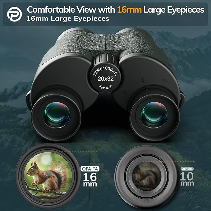 Compact Binoculars for Adults High Powered - OPAITA 20x32 Small Binoculars for Adults Kids with Low Light Vision for Bird Watching Hunting Cruise Ship Travel Concert Hiking Gifts for Men Women Green