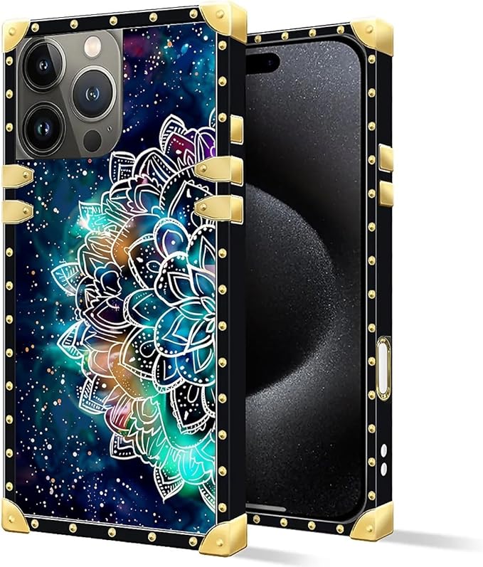 Compatible with iPhone 16 Pro Case, Starry Sky Colourful Mandala Luxury Golden Decoration for Girl Women Soft TPU Shockproof Protective Hard PC Back