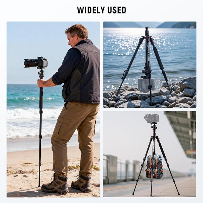 NEEWER Basics Camera Tripod Monopod, 71" Aluminum Heavy Duty Portable Travel DSLR Cell Phone Stand with 360° Ball Head Cellphone Holder Mount Compatible with iPhone for Filming Video Recording, TP15