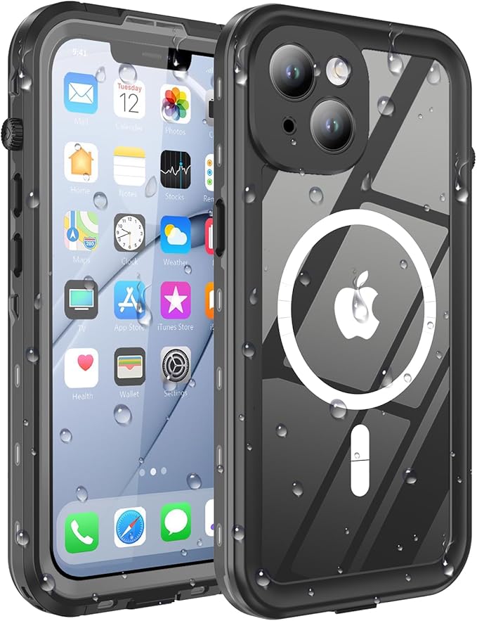 for iPhone 14 Plus Case Waterproof, [Shockproof] [Dustproof] [IP68 Waterproof] Full-Body Hard Case Built-in [Lens Screen Protection] for Diving Case (Black, for iPhone 14 Plus 6.7in)