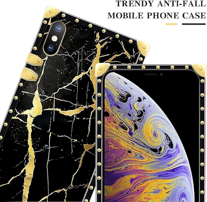 Compatible with iPhone XR Case, Black Gold Marble Nature Luxury Golden Decoration for Girl Women Soft TPU Shockproof Protective Hard PC Back for iPhone XR
